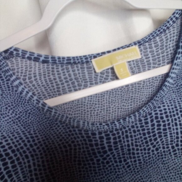 Michael Michael Kors Shirt Women S Short Sleeve Stretch Animal Print Blue Black - Picture 6 of 14